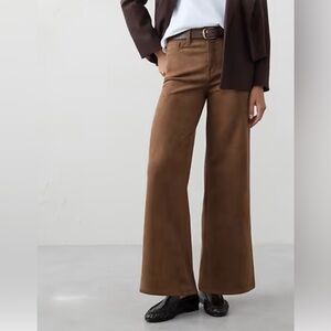 Wide Leg High Rise Brown Vegan Suede Pants